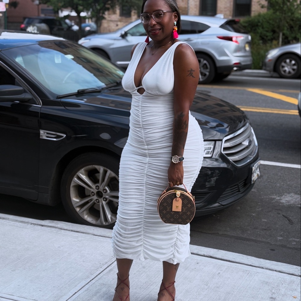 White Ruched Sleeveless Dress